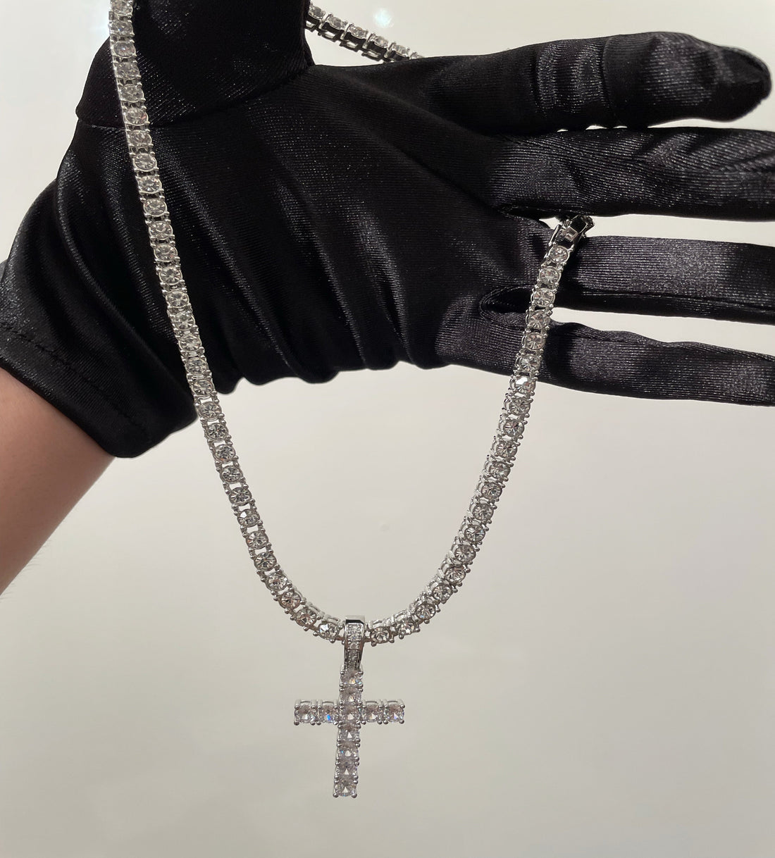 Silver cross diamond necklace